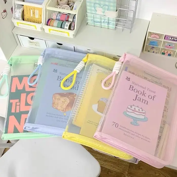 Sac de rangement de documents transparent à fermeture éclair avec clip