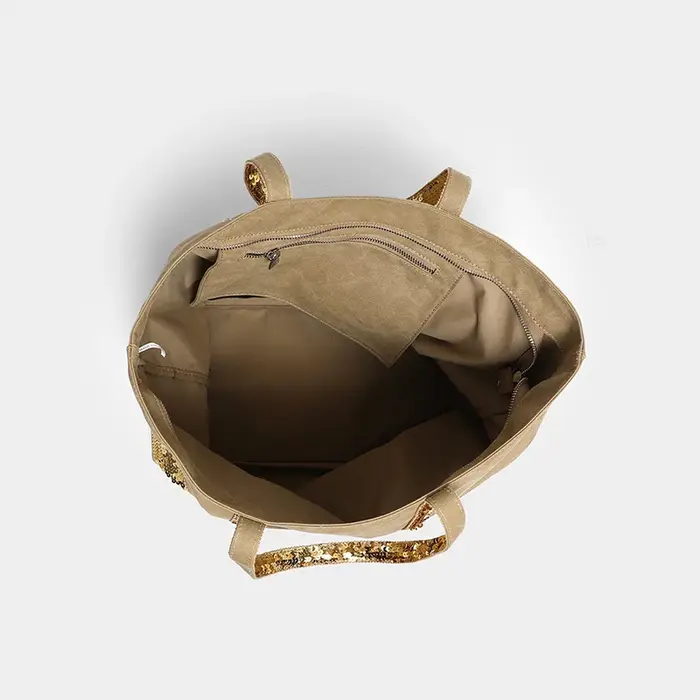 Sac fourre-tout zippé en toile à paillettes