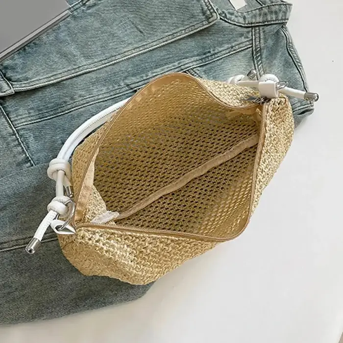 Sac de plage d'été en paille tressé à la main pour femmes et jeunes filles
