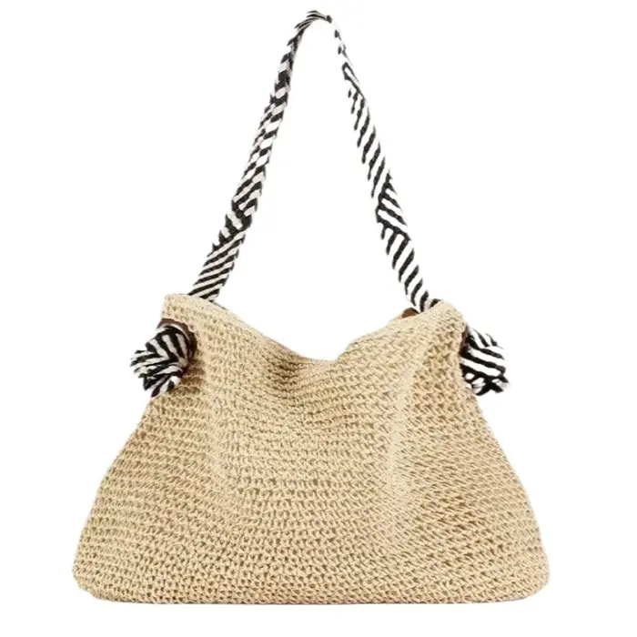 Sac à bandoulière pour femme, sac d'été en paille tressée, sac sous le bras de grande capacité, petit sac carré color block