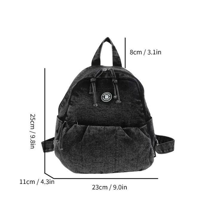 Mini sac à dos en denim décontracté – Sac à dos de tous les jours pour femmes, sac à dos tendance, c