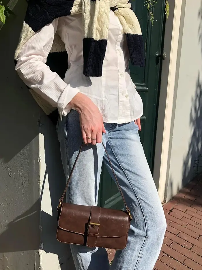 Sac à Main Vintage Américain Marron en PU pour Femme