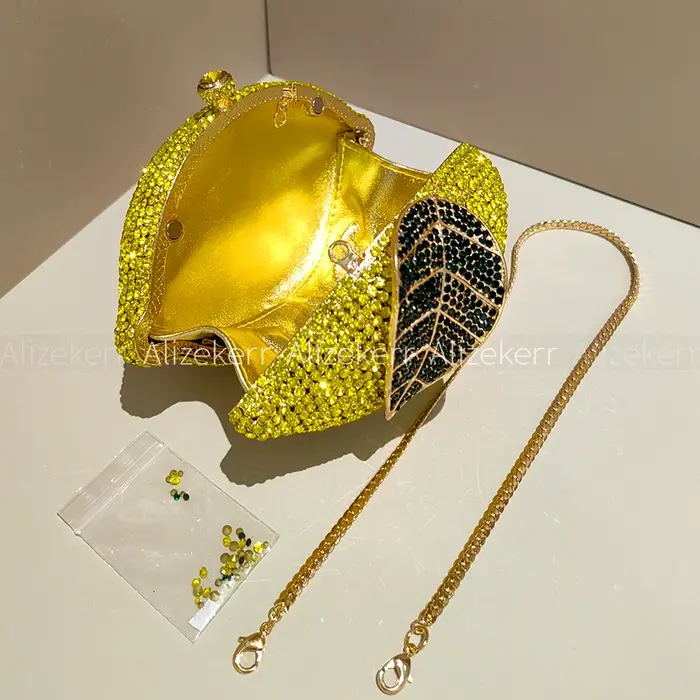 Alizekerr citron en forme de diamant sacs de soirée femmes magnifique Unique Bling strass métallique