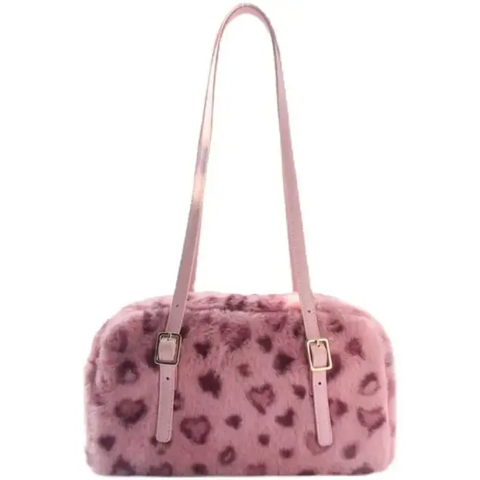 JIAERDI imprimé léopard rose sac à main femmes automne hiver nouveau peluche doux Y2k sacs à bandoulière femme