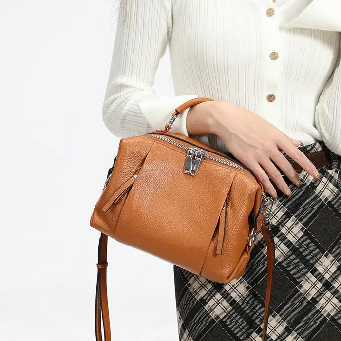 Sac à main en cuir de vachette véritable pour femme, sac à bandoulière monochrome pour femme, sac à