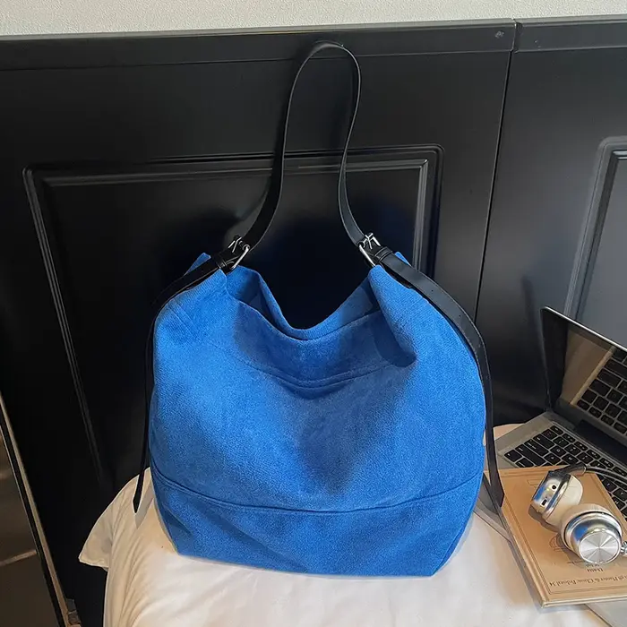 Sac fourre-tout à bandoulière décontracté pour femmes qualité daim couleur Pure grande capacité Shopper