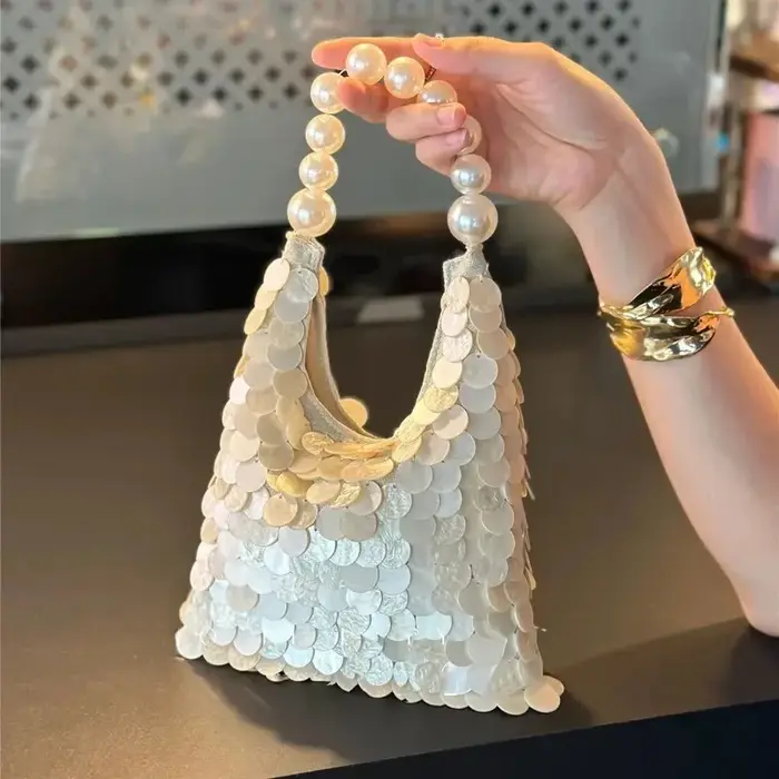 Sac à sequins coquillage fait main pour femme