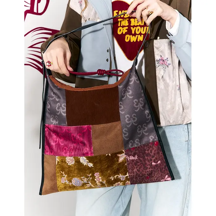 ELFSACK nouveau sac fourre-tout de grande capacité en cuir PU Patchwork Oriental pour les femmes