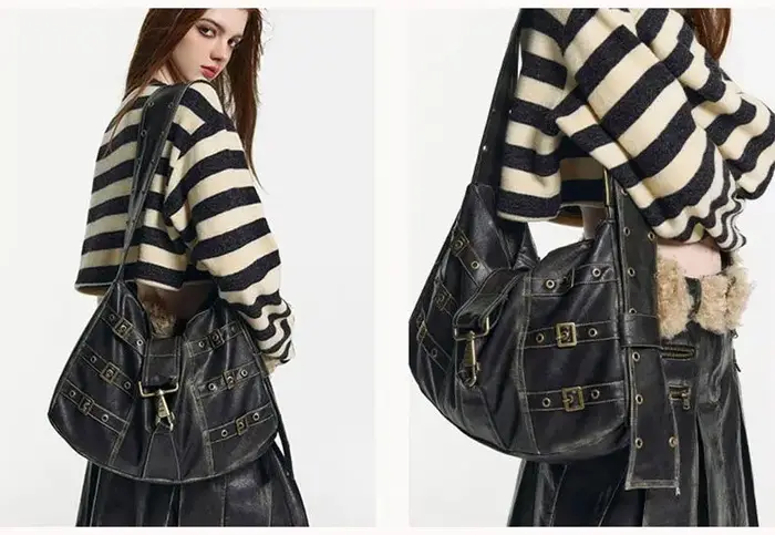 JIAERDI Vintage Rivet noir sac à main femmes Y2k Grunge cuir Chic grande capacité sac fourre-tout femme rétro décontracté sac à bandoulière Bolso