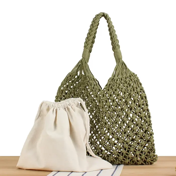 Sac de plage d'été pour femme en corde de coton tricotée, sacs seau à bandoulière ajourés, sacs caba