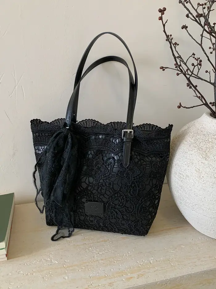 Sac fourre-tout en dentelle avec nœud pour femmes