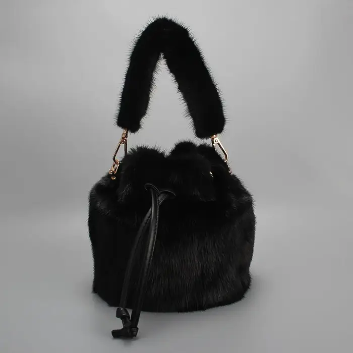 Sac seau en vraie fourrure de vison pour femmes, sacs à main de luxe d'hiver, sac à bandoulière pour