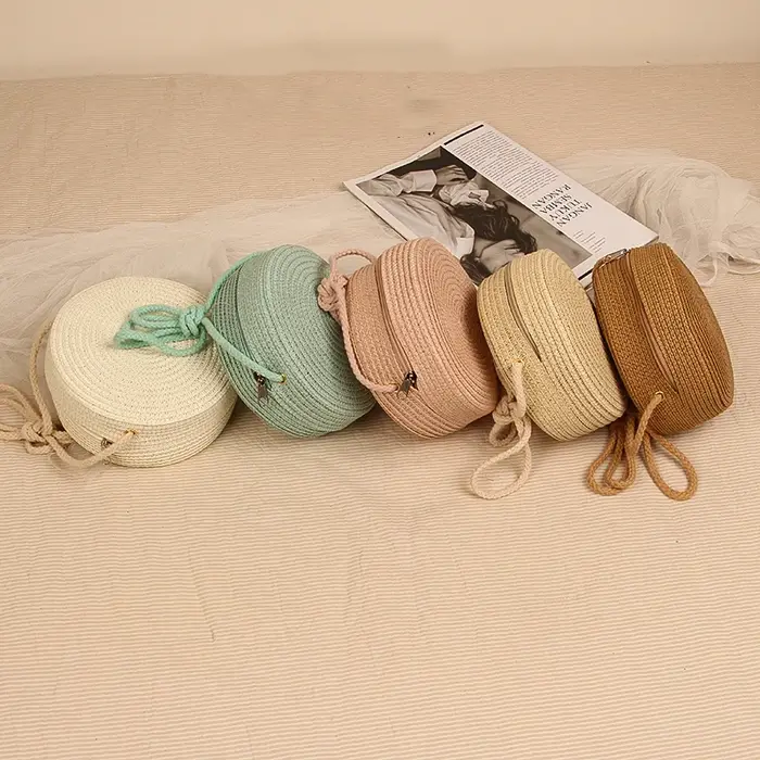 Sac de paille rond d'été pour femmes