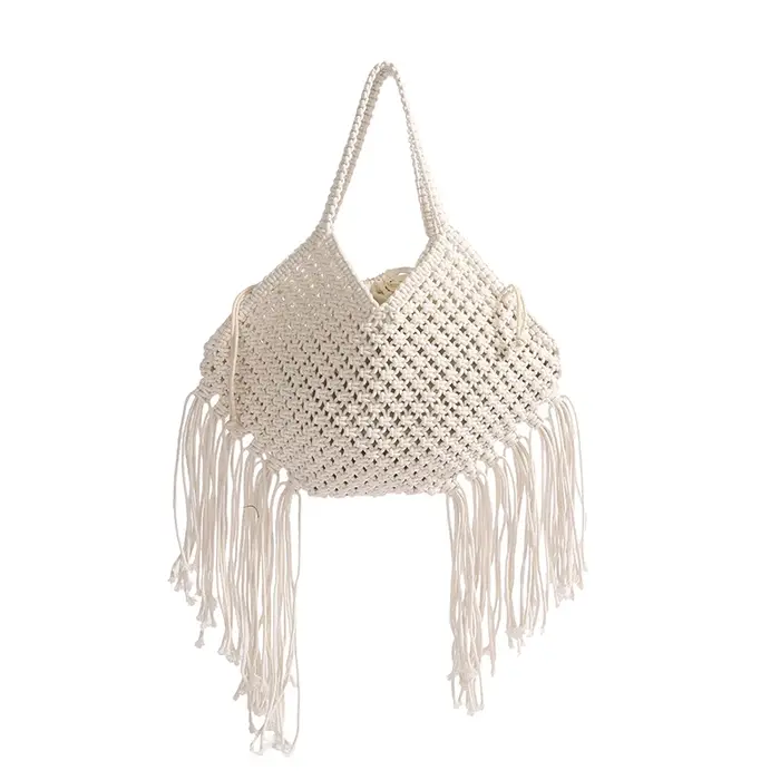 Sac à bandoulière tressé à pompons pour femme