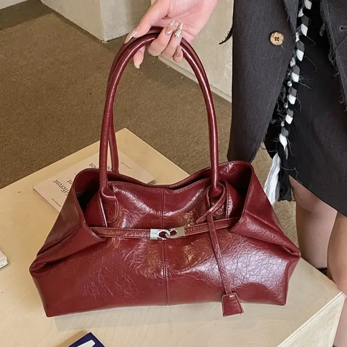 Nouveau Sac à Main Femme 2026 Grande Capacité en Cuir Souple Plissé, Sac Fourre-tout Rétro pour Trajet Quotidien, Sac Bandoulière de Qualité