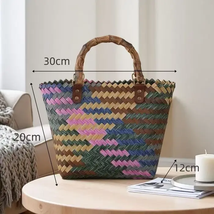 Sac fourre-tout rétro en osier marron pour femme