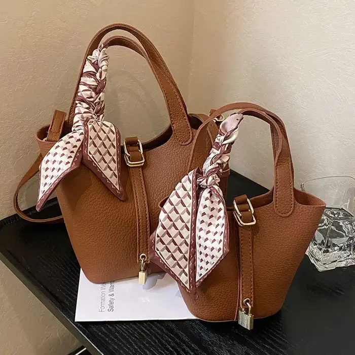 Sac seau élégant haut de gamme à motif litchi
