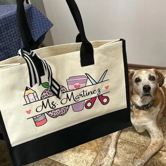 Sac fourre-tout personnalisé avec nom pour enseignant