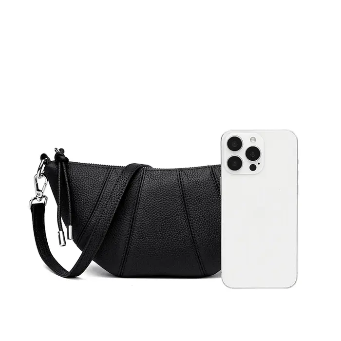 Sac beige en forme de croissant Sac bandoulière minimaliste en cuir véritable pour femme