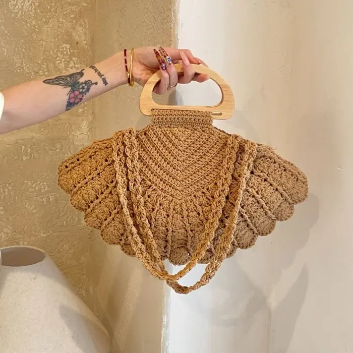 Sac à bandoulière décontracté en crochet tressé en forme de coquillage