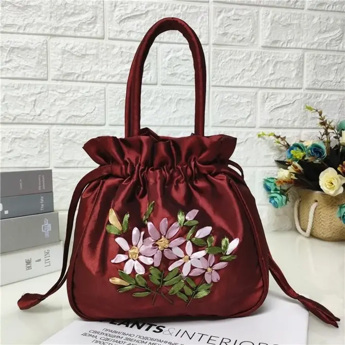 Sac seau pour femme à motif floral brodé, style national, petit sac à main pour femme, sac à télépho