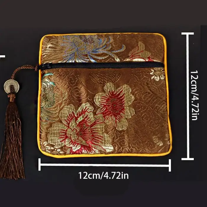 Pochette à monnaie brodée en tissu, motif floral, avec pendentif en cuivre, sac de rangement pour bijoux, sac à bracelets, pochette cadeau, pochette à monnaie de style chinois
