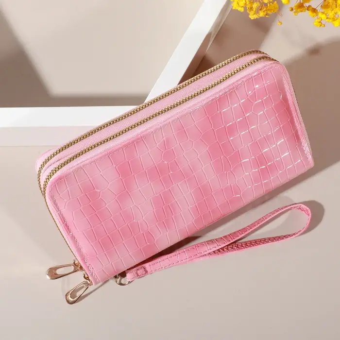 Portefeuille d'embrayage double couche vintage chic - Porte-monnaie et bracelet rétro à fermeture éclair - Accessoire pour femme à la mode avec rangement sécurisé