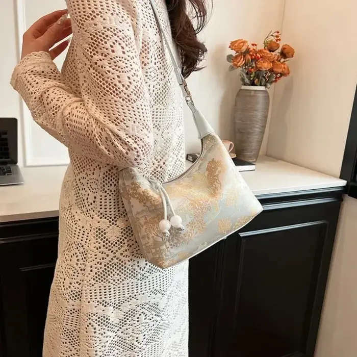 Sac à main Cheongsam réglable en toile à fermeture éclair Vintage
