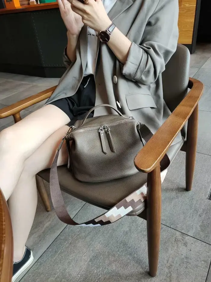Sac à main en cuir de vachette 2025 beige pour femme