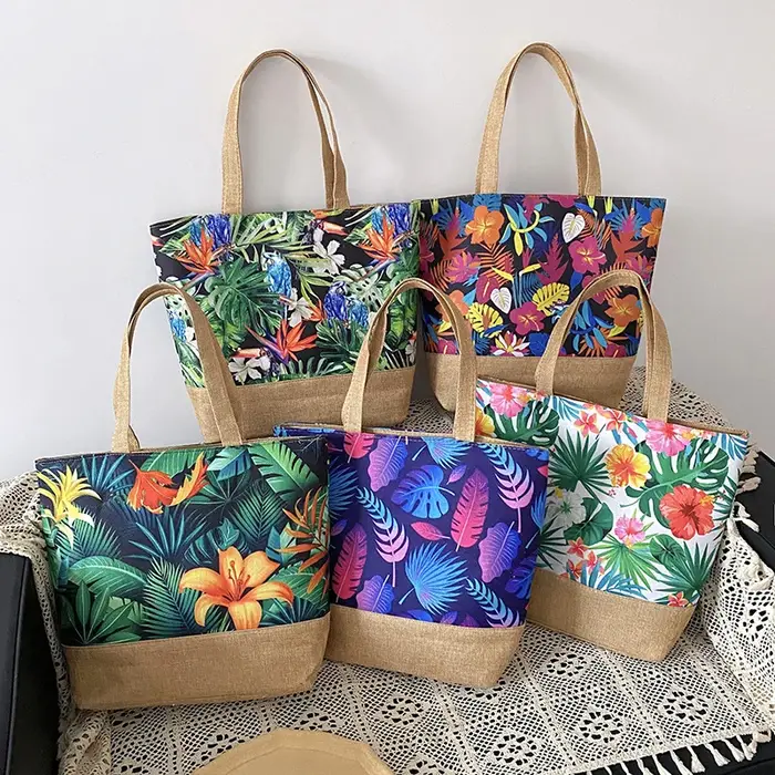 2025 femmes feuilles imprimé sac à main grande capacité mode toile fourre-tout dames Portable plage voyage fermeture éclair sac à bandoulière