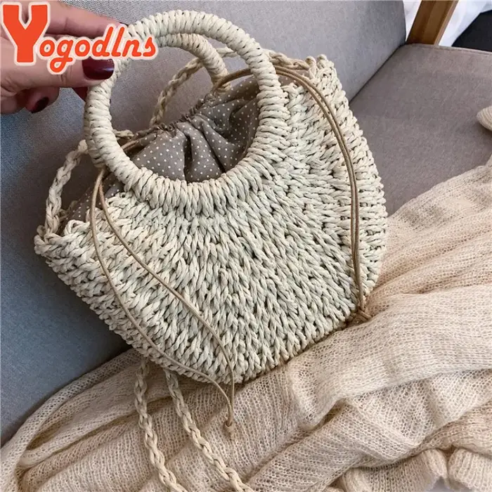 Yogodlns fait à la main demi-rond rotin tissé sac de paille été femmes messager sacs à bandoulière filles petit sac