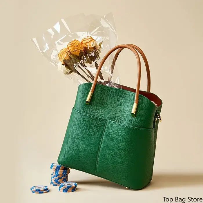 Sac seau en cuir véritable pour femme avec poignée supérieure et bandoulière amovible