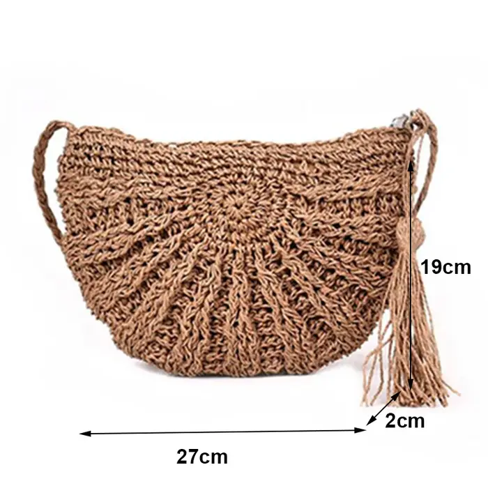Yogodlns nouveaux sacs de paille demi-ronds pour les femmes été plage sac en rotin tissé à la main d