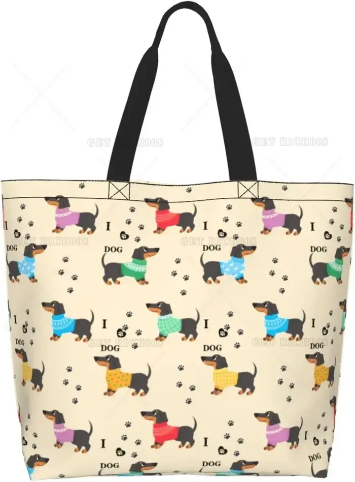 Sac fourre-tout chien teckel pour femme, sac à main décontracté, sac à provisions réutilisable, sac 