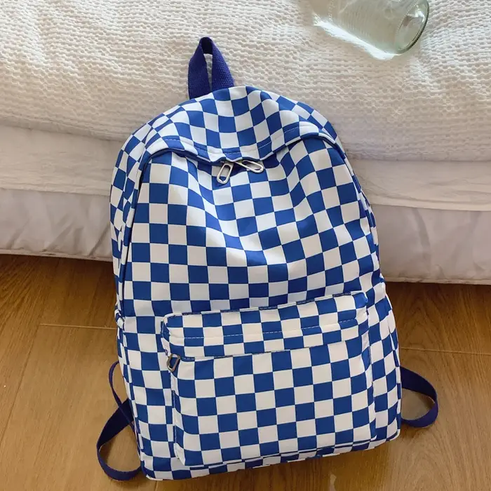 Sac à dos pour ordinateur portable en damier pour femme – Ensemble à bandoulière imprimé à la mode, 