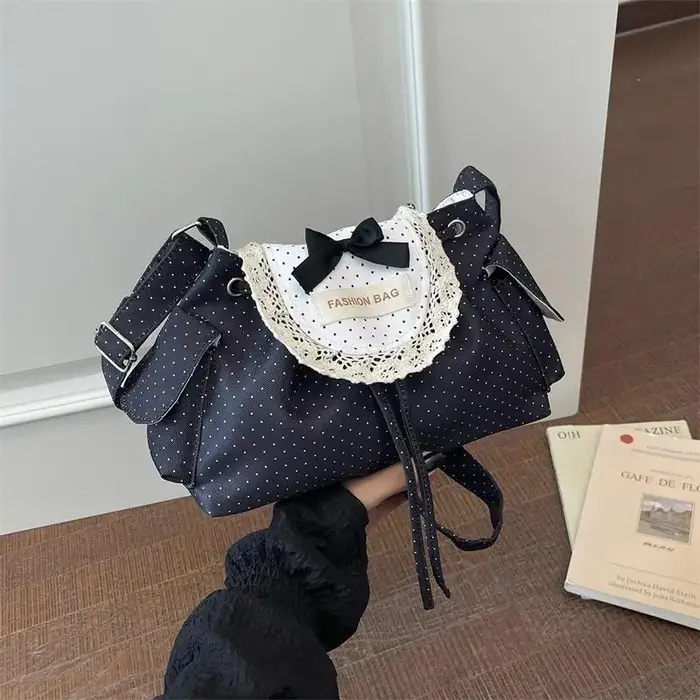 Sac fourre-tout en dentelle à pois grande capacité
