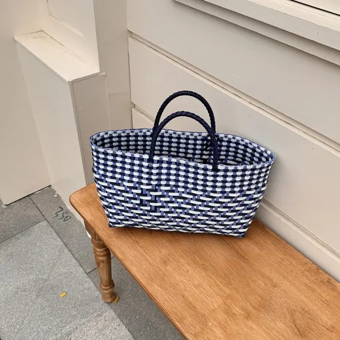 Sac à main en PVC tressé mignon, grande capacité, style bohème, sac de plage, sac de vacances, style