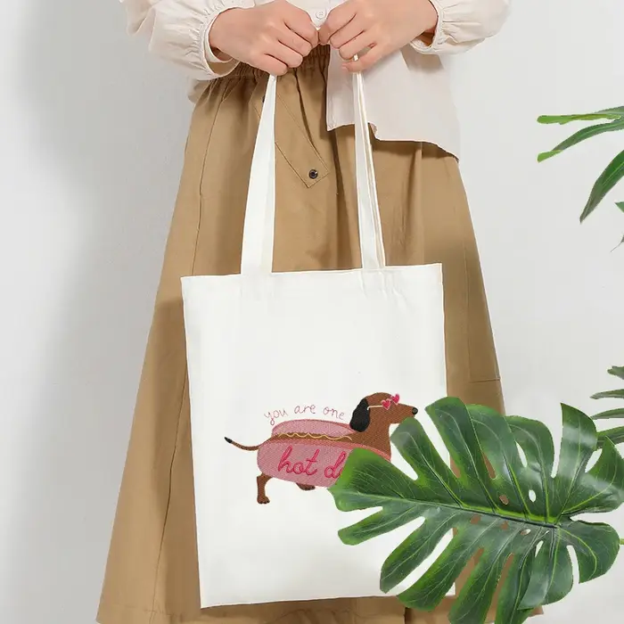 Sacs fourre-tout brodés à motif de chien Leon pour femmes et filles