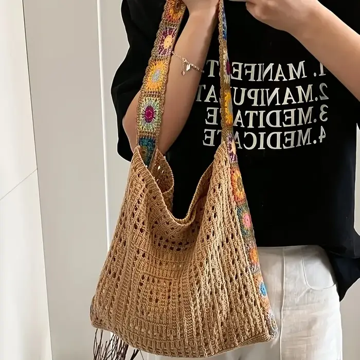 Sac à main Boho en Crochet pour femmes, sacs à main tricotés à fleurs de styliste, grande capacité, 