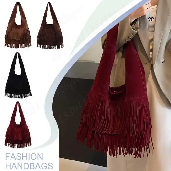 Sac sous les bras à franges en faux daim pour femme