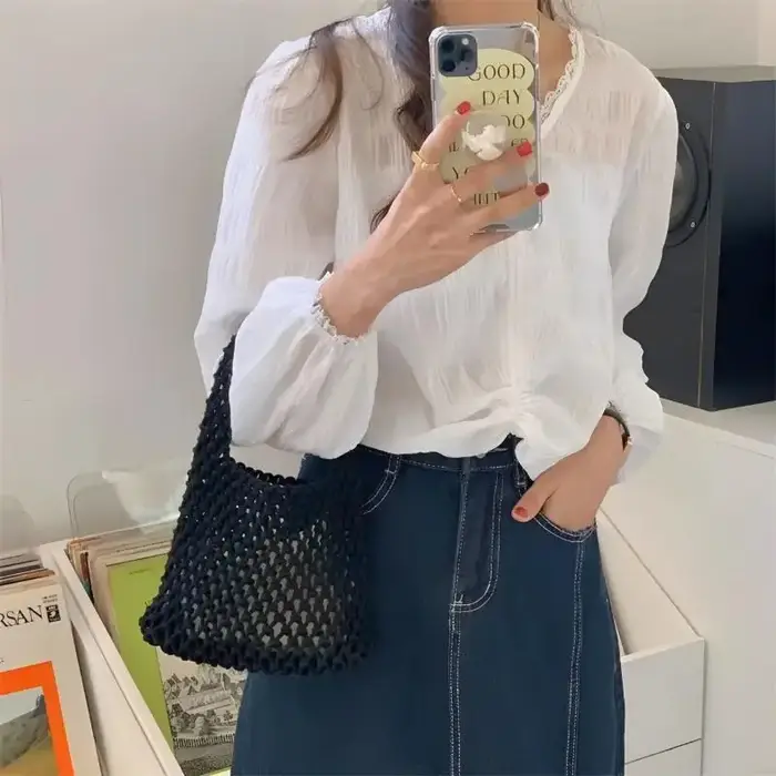 Sac à main tricoté, pochette à bandoulière tissée à la main ajourée