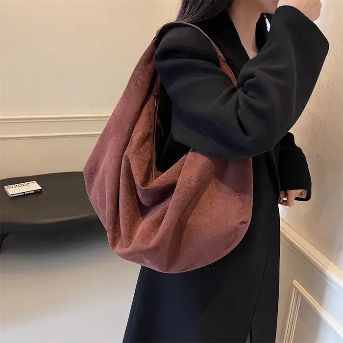 Sac à Main Demi-Lune en Faux Daim Souple pour Femme, Cabas Hobo de Grande Capacité, Fourre-Tout Sous les Bras, Mode Coréenne, Haute Qualité