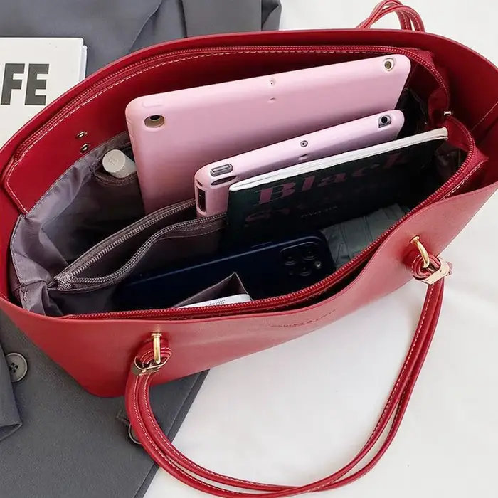 Sac à bandoulière rouge en cuir PU, grande capacité, marque de bonne qualité, fourre-tout de luxe de styliste, grand sac à main pour banlieue, fête de mariage