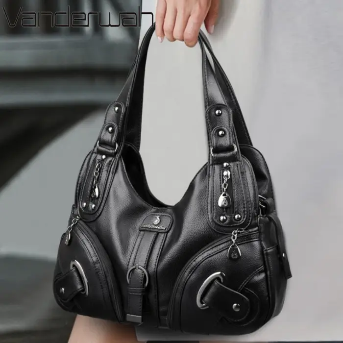 Sacs à main de luxe pour femme en cuir souple de haute qualité à deux couches, style moto, pour mère