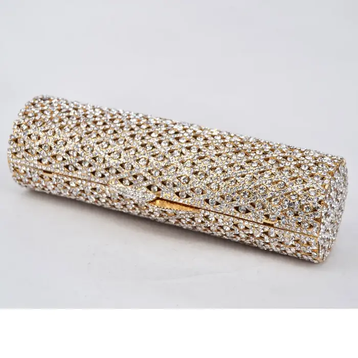 Sac à main cylindrique doré en cristal