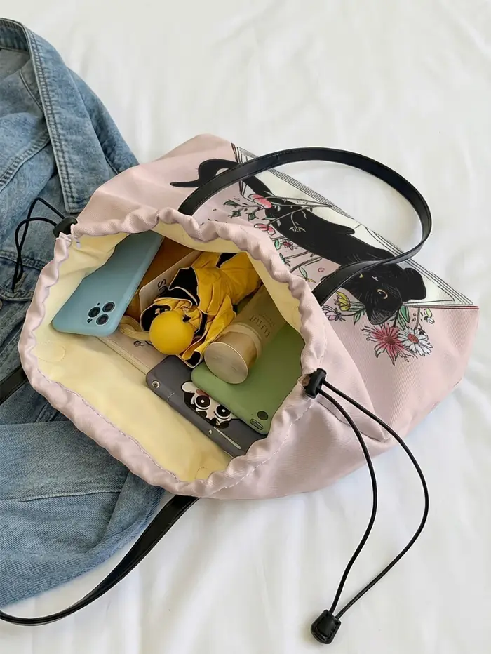 Sac fourre-tout coloré à imprimé chat pour femme