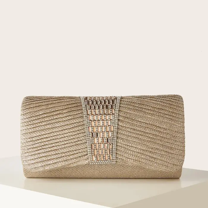 Nouvelle Pochette de Soirée Plissée Tendance en Satin, Sac à Main Diamanté, Sac Bandoulière pour Fem