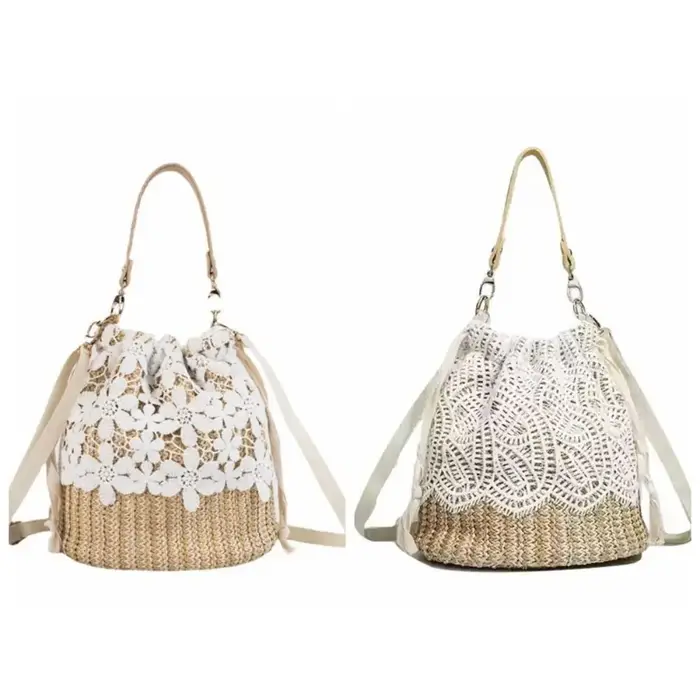 Sac à bandoulière en paille et dentelle