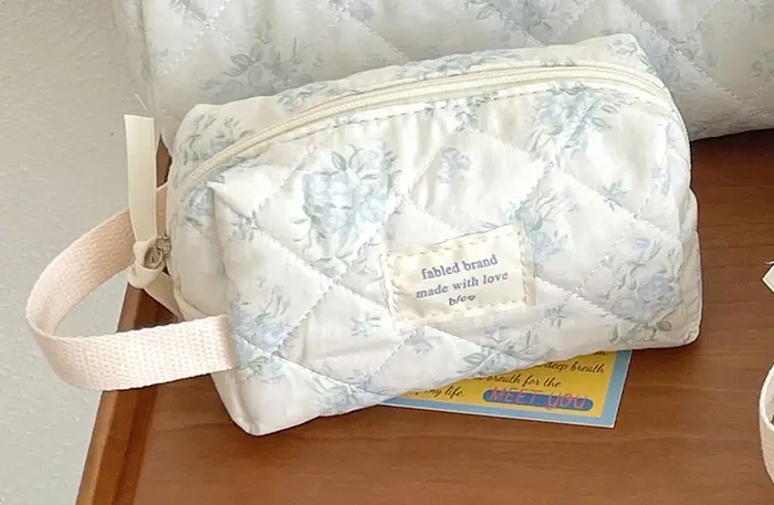 Sac à cosmétiques Vintage à fleurs pour femmes, pochette à carreaux mignonne, trousse de maquillage 