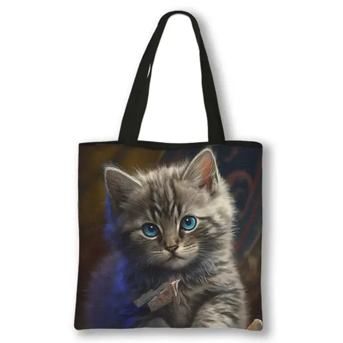 Sac à bandoulière imprimé chaton Kawaii, fourre-tout graphique de dessin animé animaux chats, sac à